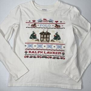 Polo Ralph Lauren Girl’s Christmas Embroidered Jersey Long Sleeve Top M 8-10